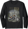 American Flag Motorcycle Tshirt Usa Flag Biker Retro Long Sleeve