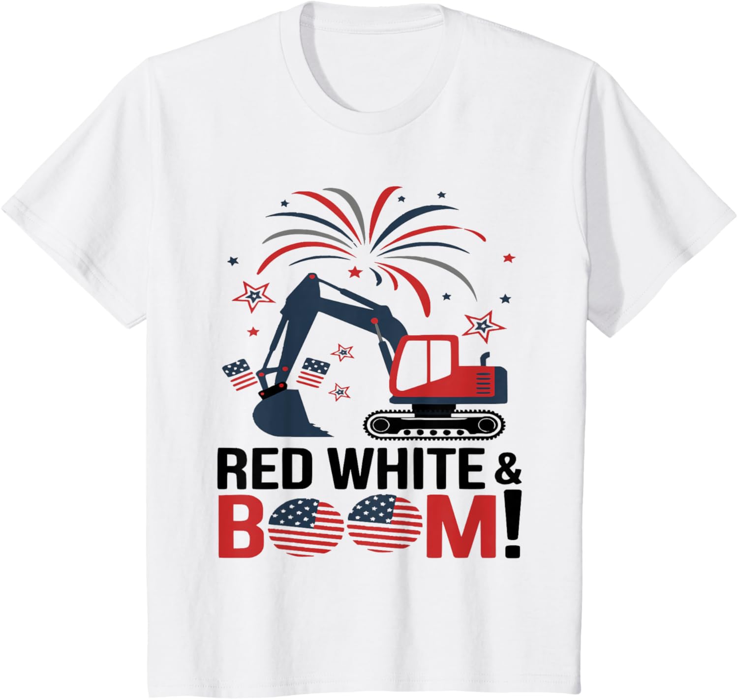 Kids Boys 4Th Of July Construction Trucks Vehicle American Flag