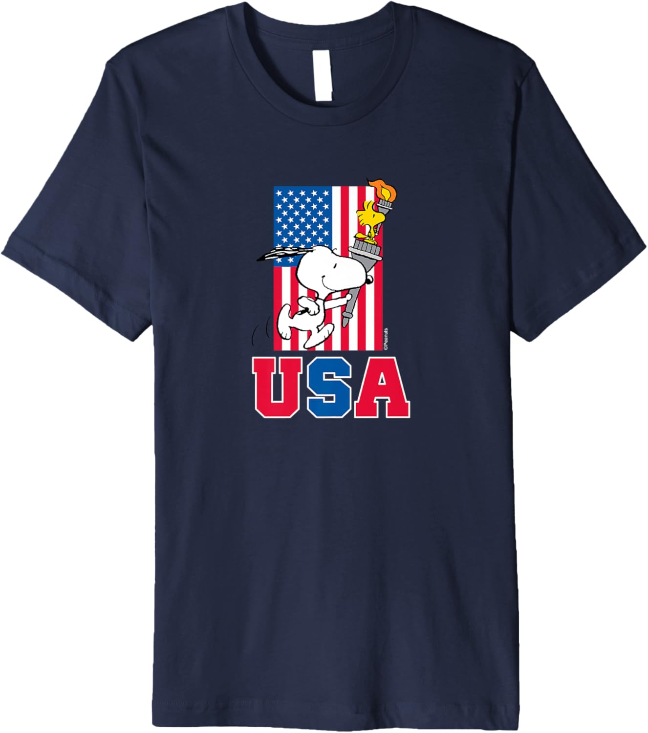Peanuts Snoopy Woodstock Usa Flag Premium