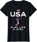 Usa Flag Play Like Girl Volleyball Vintage Patritotic Women