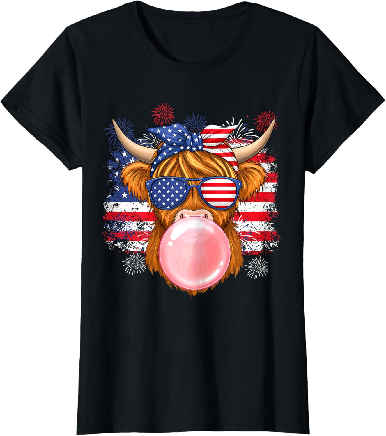 Cute Highland Cow 4Th Of July Usa Flag Patriotic Cow Farmer