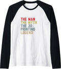 Man Myth Print 3D Funny 3D Printing Printer Filament Raglan Baseball Tee
