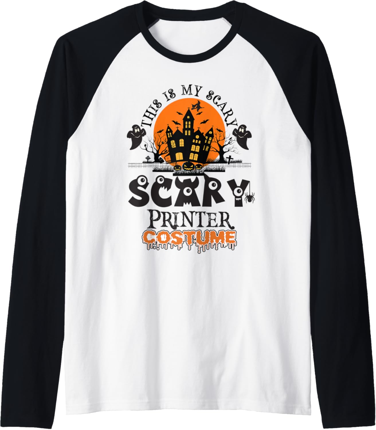 Scary Printer Halloween Costume Raglan Baseball Tee