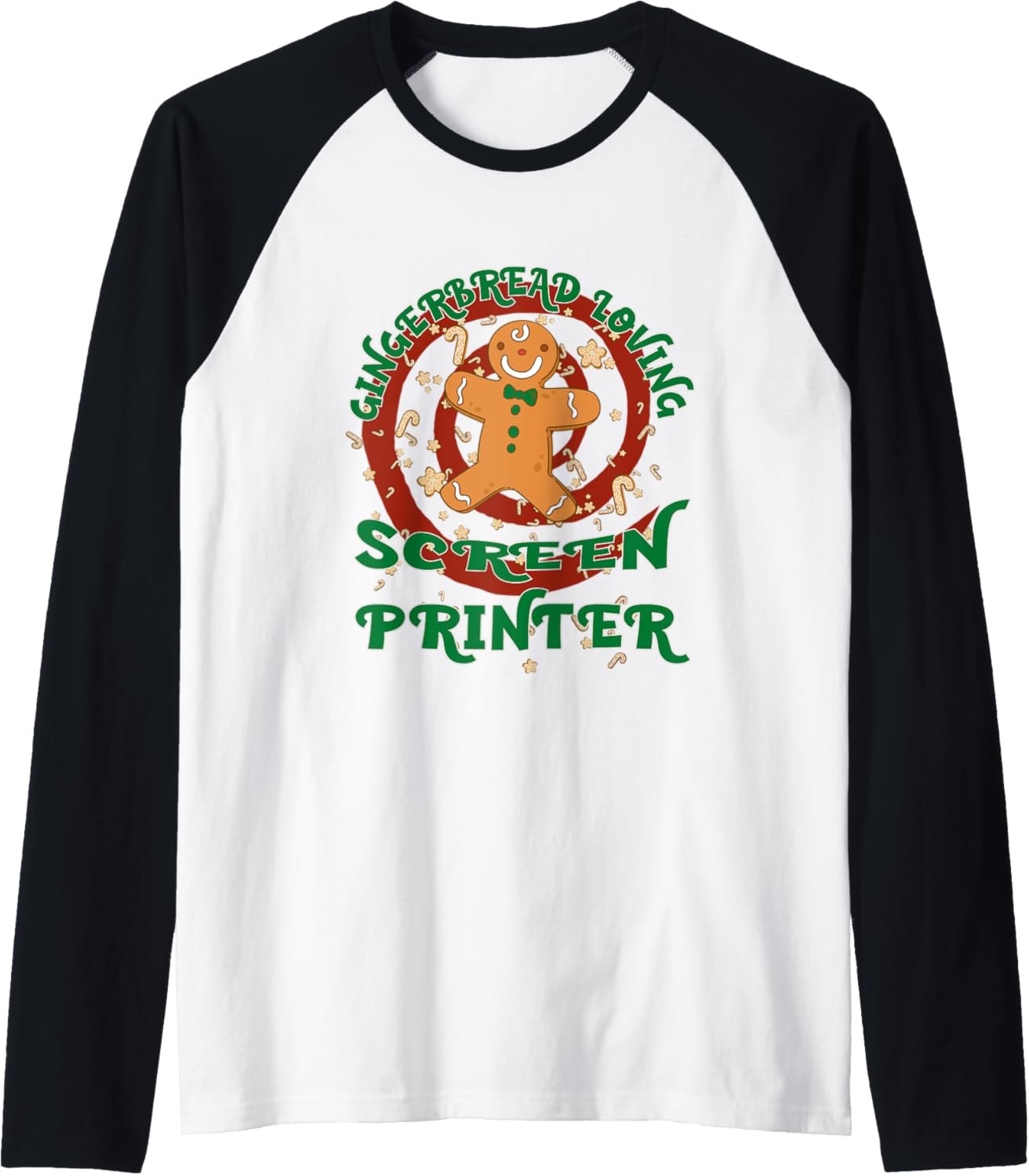 Screen Printer Job Gingerbread Funny Xmas Raglan Baseball Tee