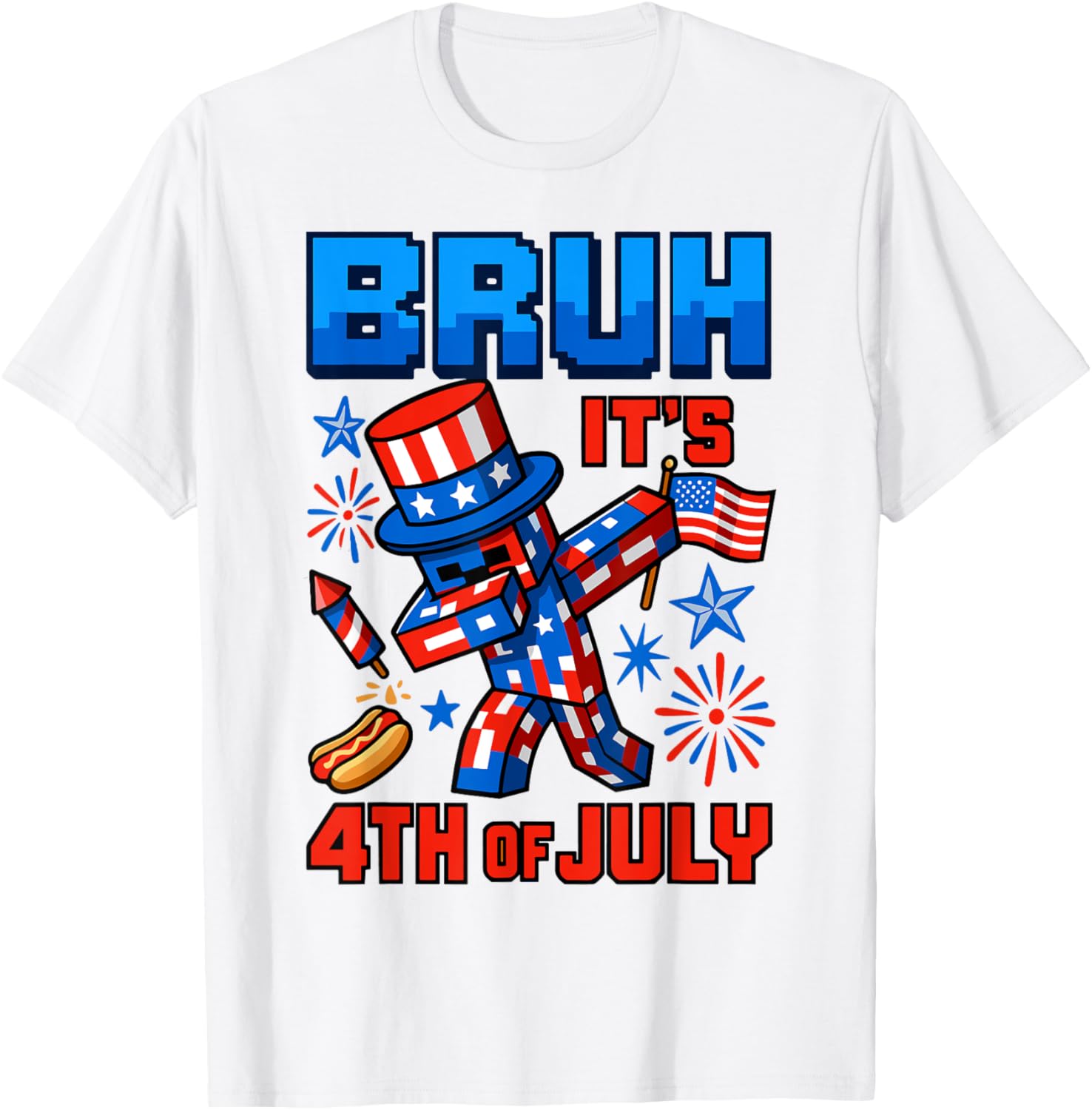 Funny Dabbing 4Th Of July Bruh Usa Pixel Gamer Boys Firework