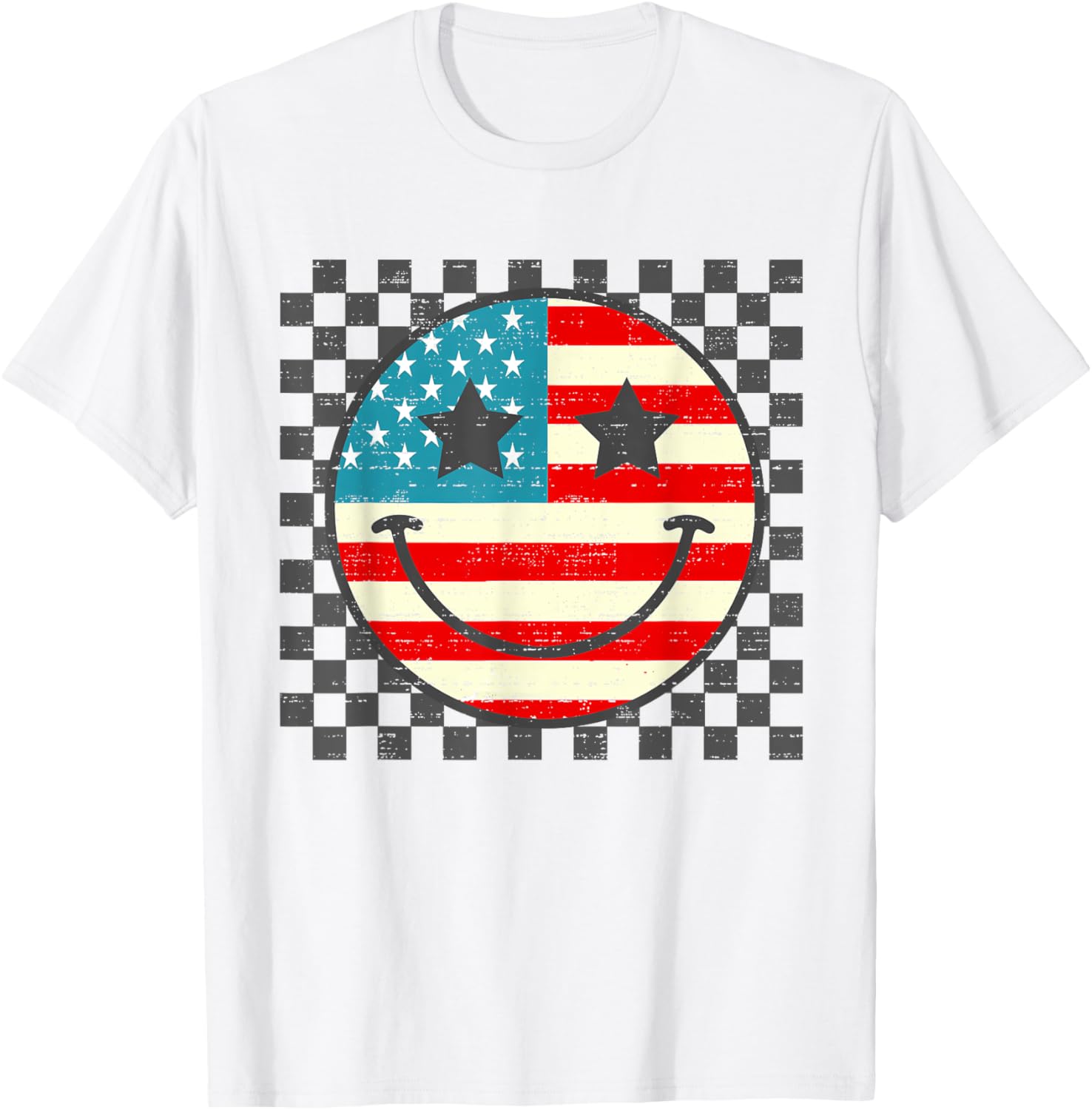 Retro Groovy Happy 4Th Of July Smile Red White Blue Usa Flag