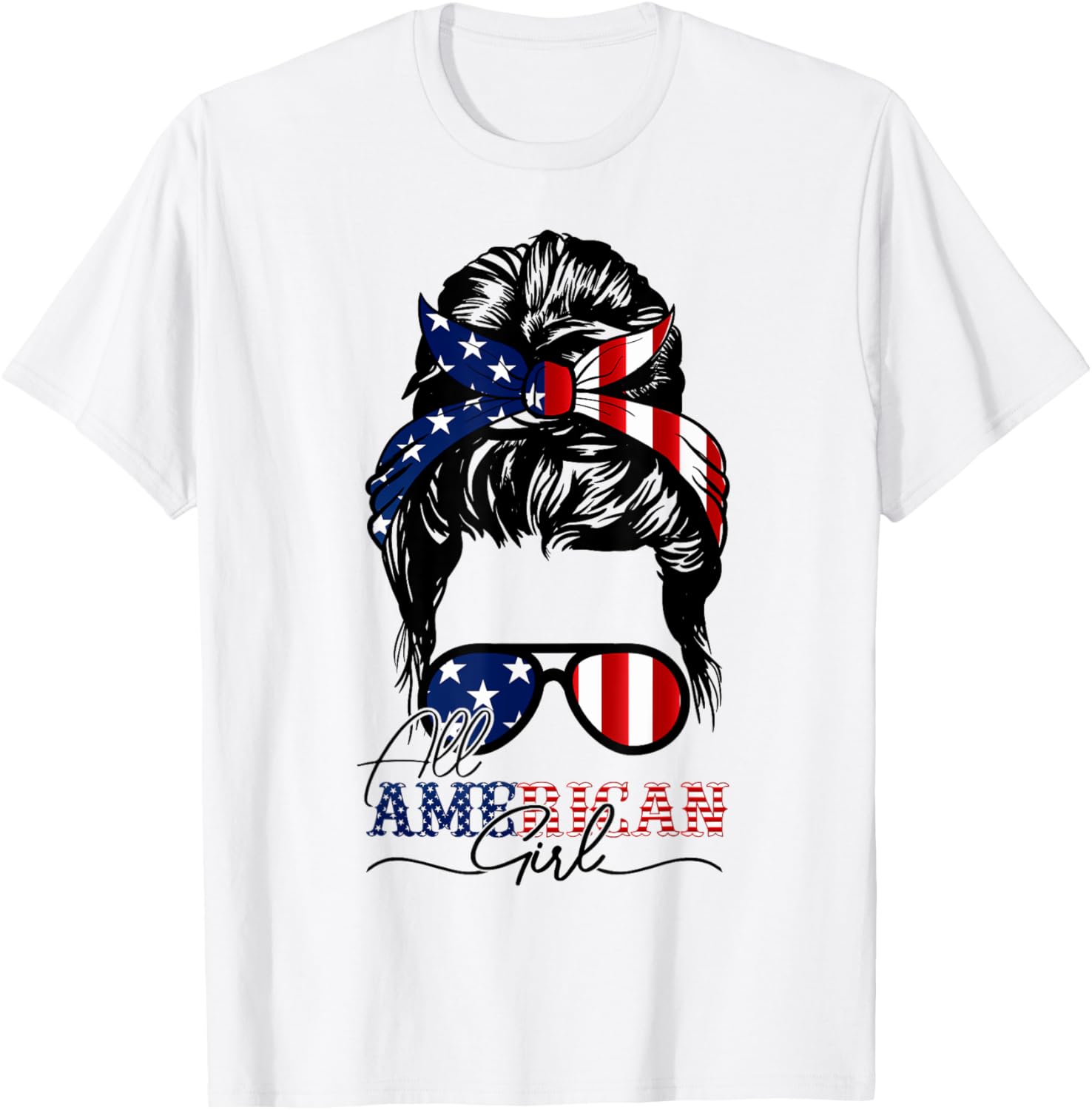 4Th Of July Messy Bun All American Girls Usa Flag For Girls
