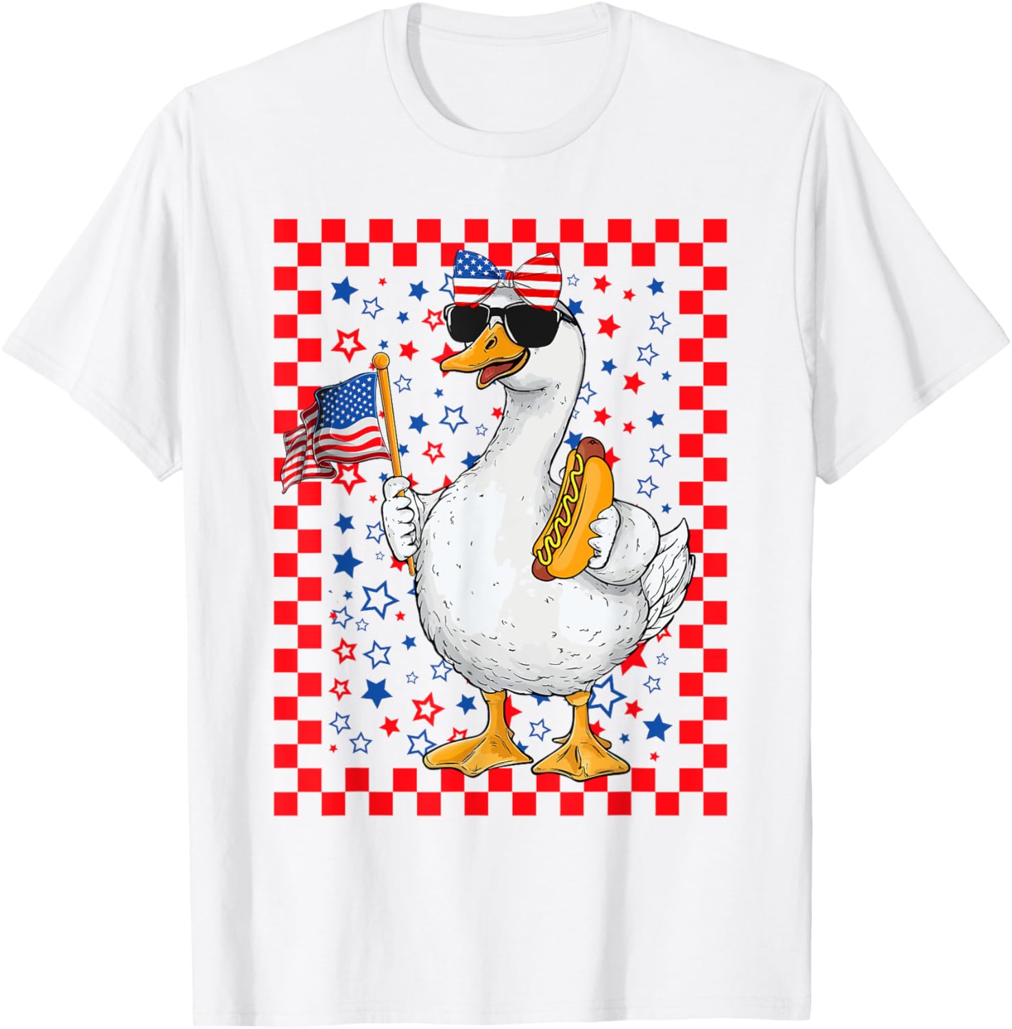 Cute Gooses Bow Holding Hotdog Usa Flag 4Th Of July Girls