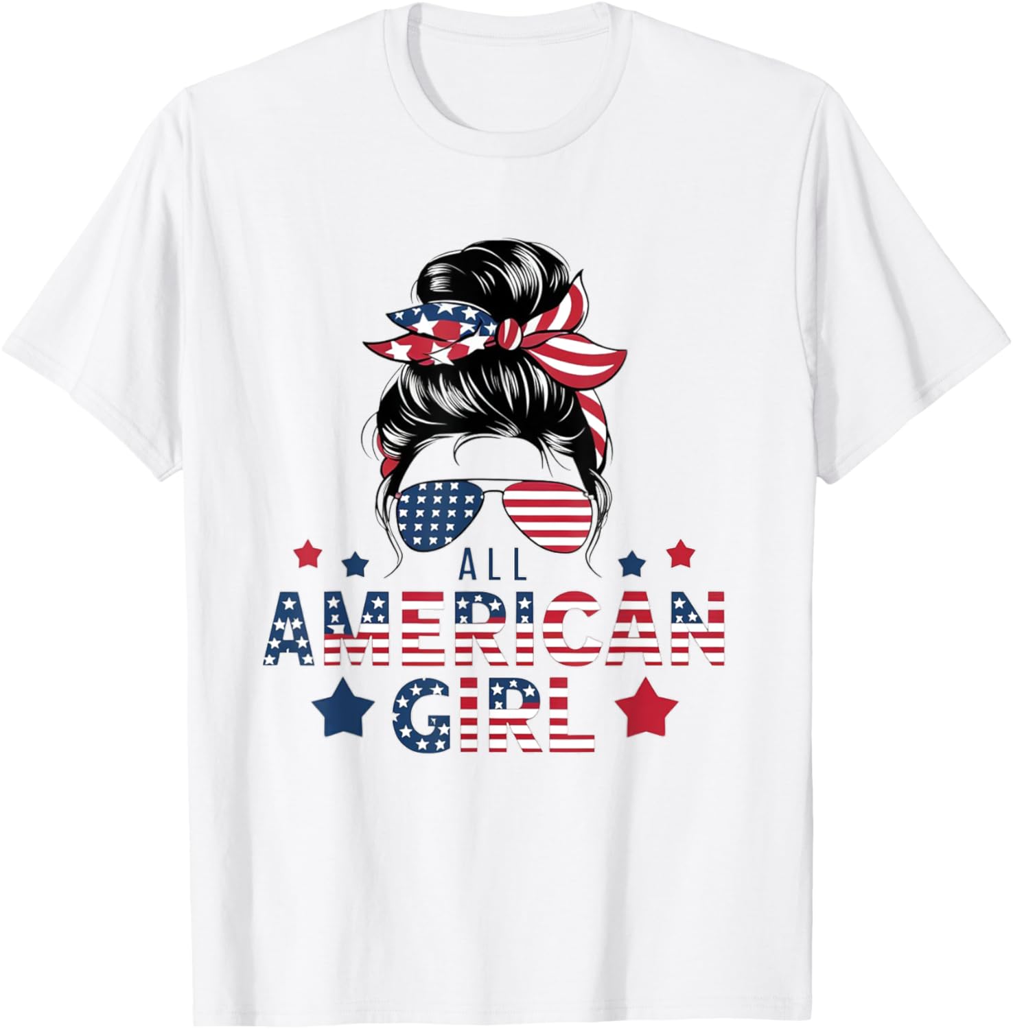 4Th Of July All American Girls Messy Bun Women Usa Flag