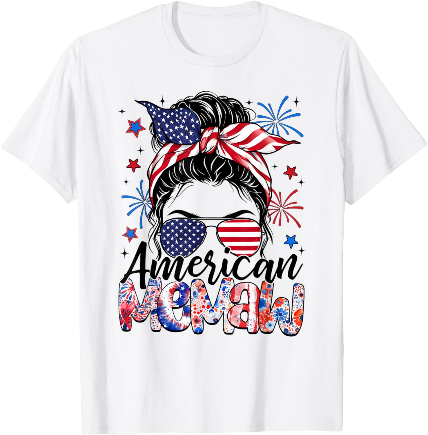 Memaw 4Th Of July American Flag Patriotic Messy Bun