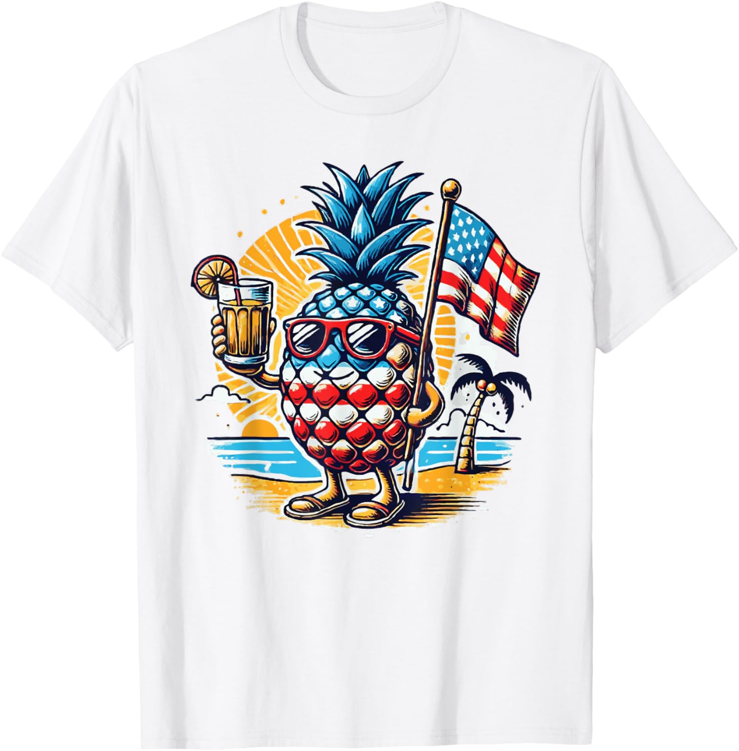 American Flag Pineapple Red White And Blue Beach