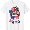 Mama 4Th Of July American Flag Patriotic Messy Bun T Shirt