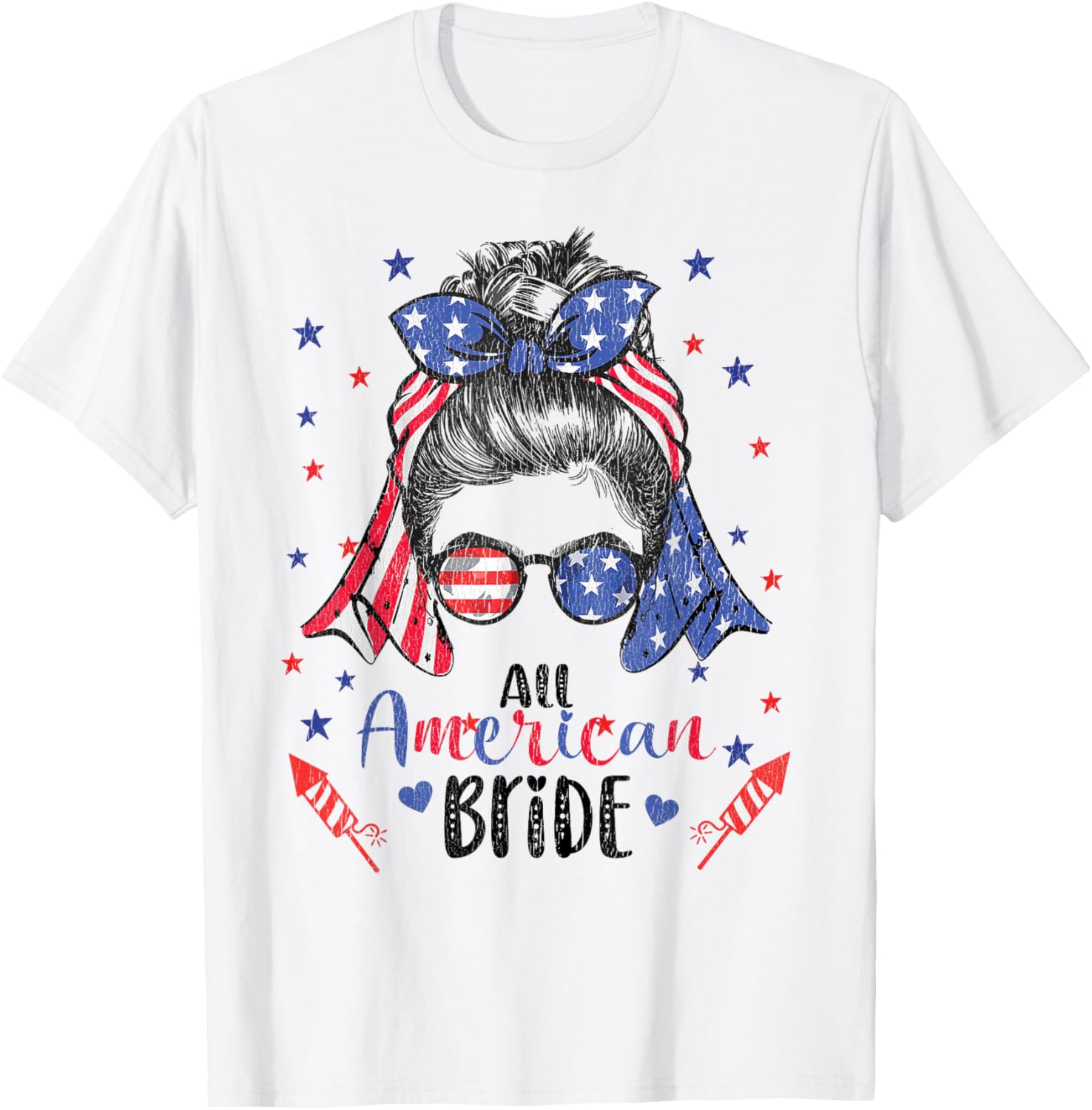Messy Bun Usa Flag Glasses All American Bride For Women