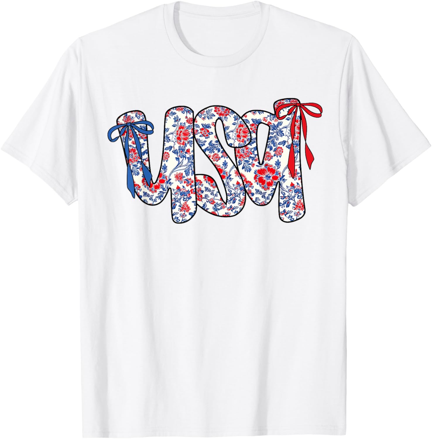 Floral Usa American Coquette Bow Flag Patriotic 4Th Of July