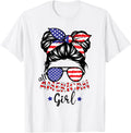 All American Girls 4Th Of July Shirt Daughter Messy Bun Usa