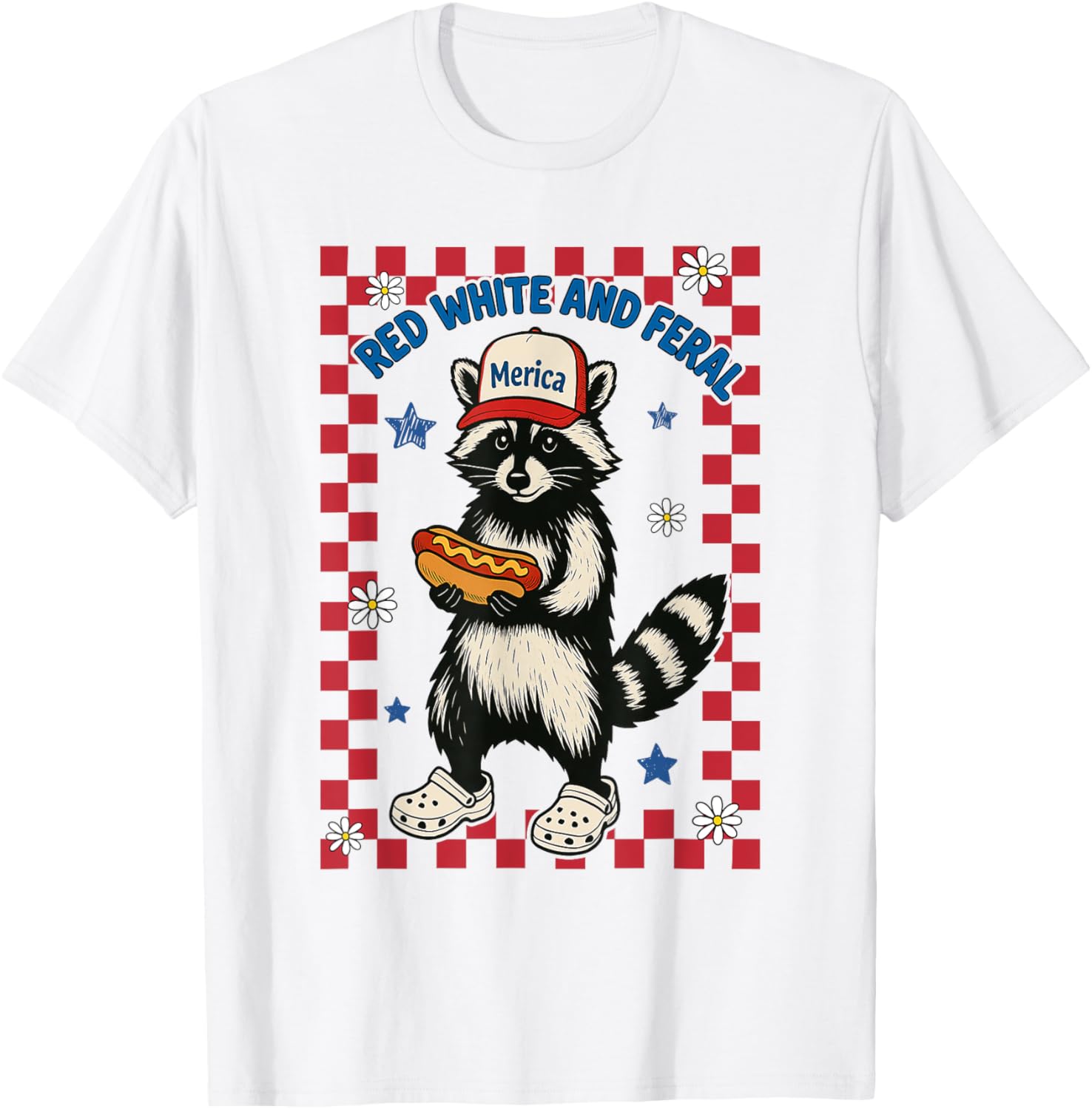 Red White And Feral Shirt Funny July 4Th Racoon Usa