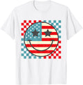 Retro Groovy Fourth 4Th Of July Smile Checkered Womens Girls