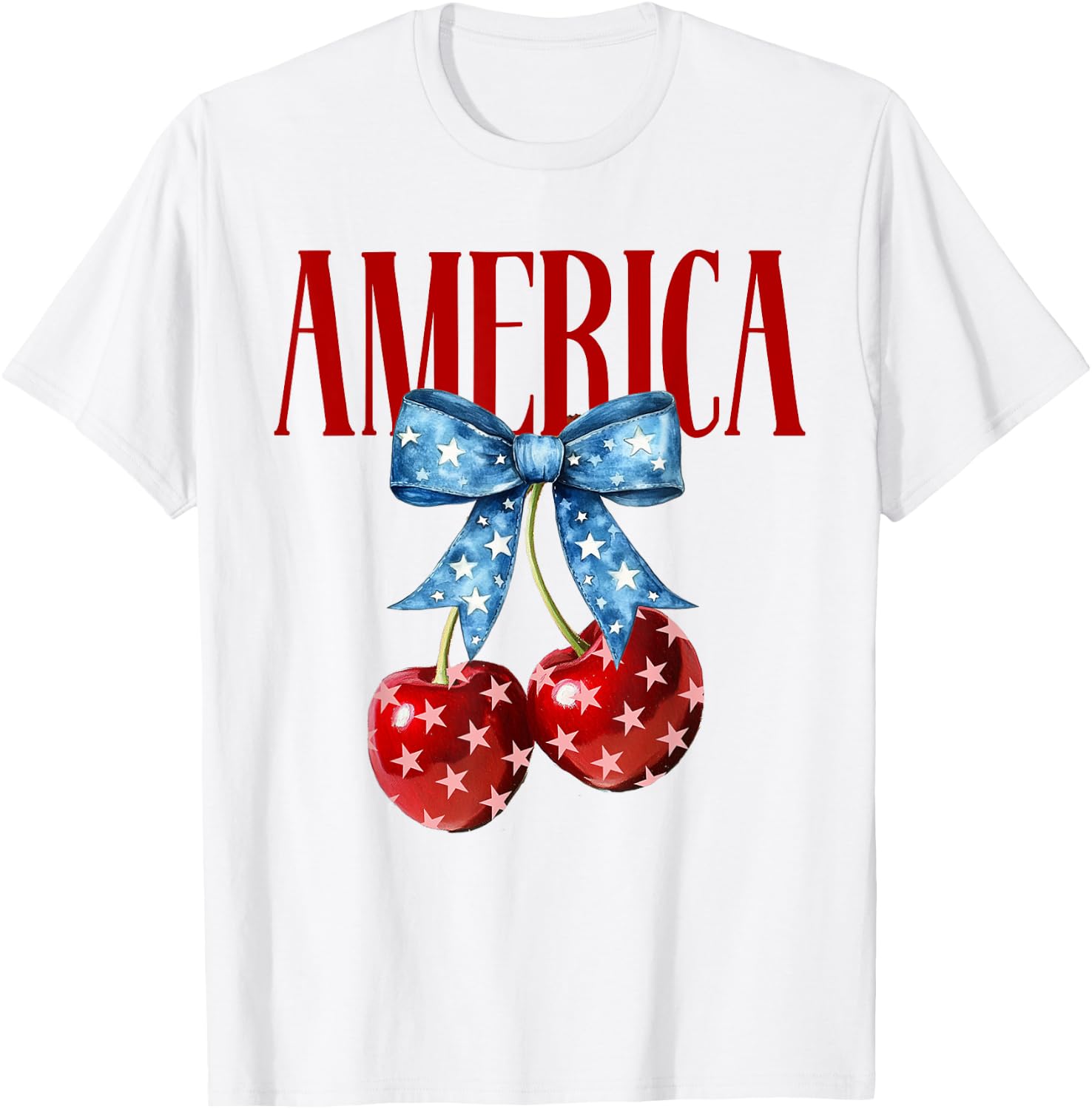 America Cherries Coquette Bow July 4th USA Flag Shirt for Women 366