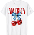 America Cherries Coquette Bow July 4th USA Flag Shirt for Women 151
