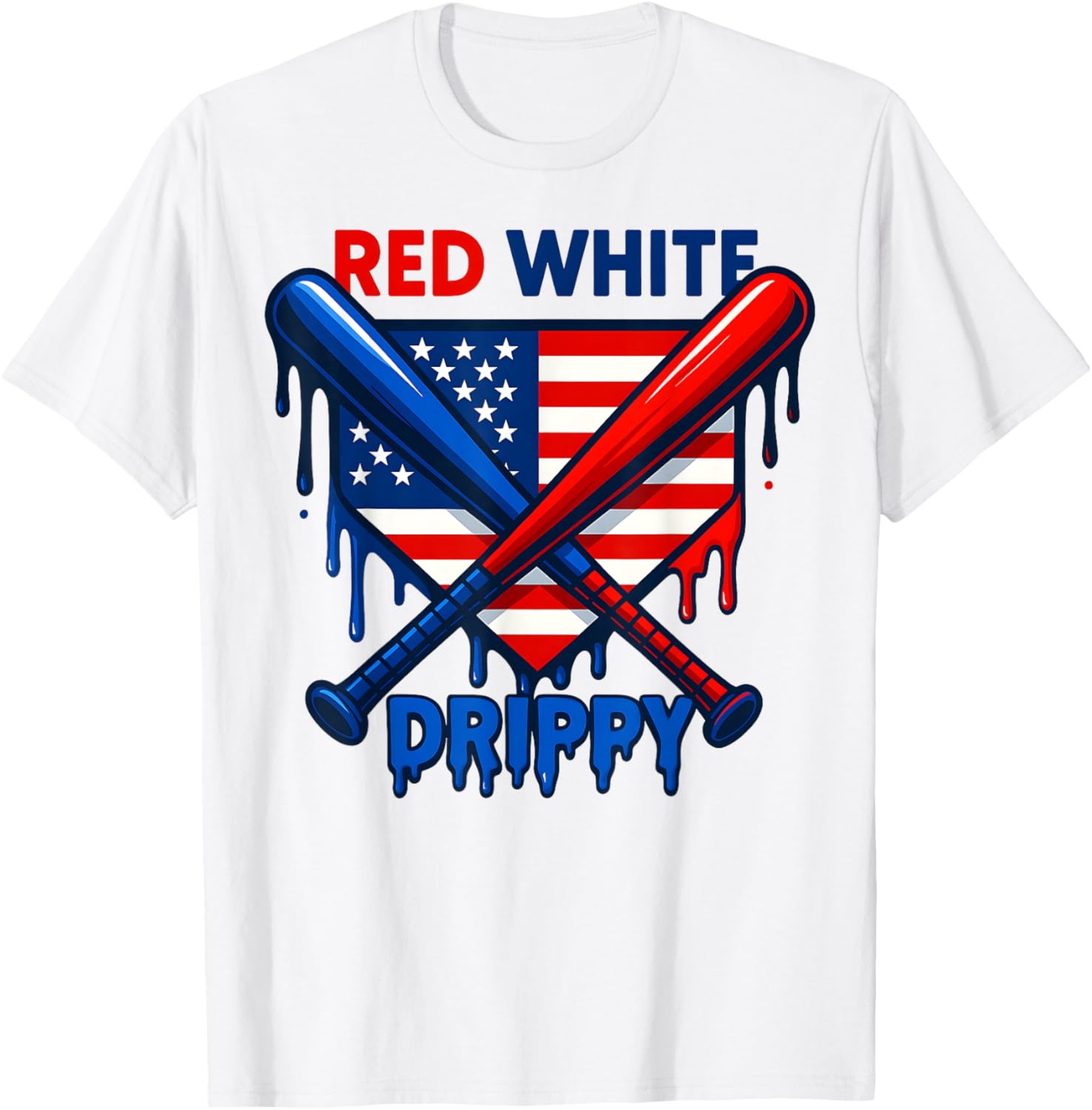 Baseball Ice Cream Red White Drippy 4Th Of July Patriotic