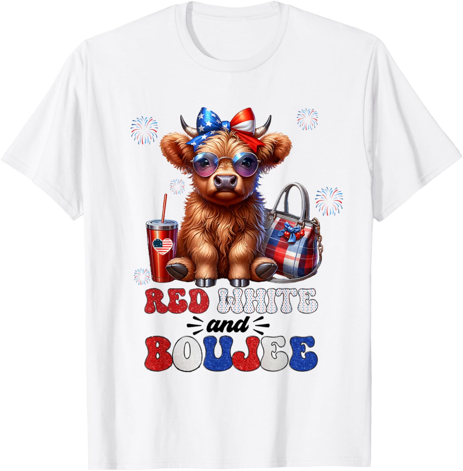 Cute Red White And Boujee Highland Cow 4Th Of July Patriotic