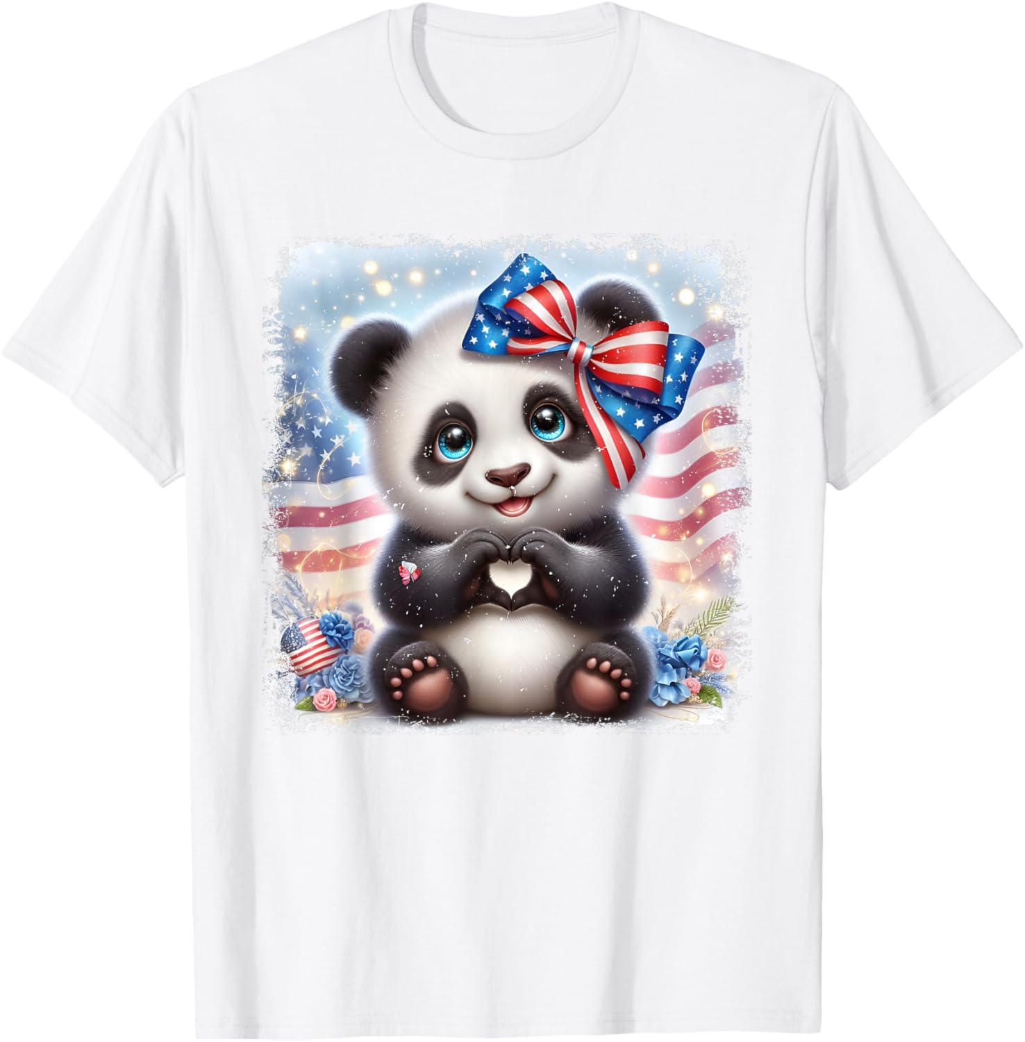 Cute Baby Panda Heart With Usa Bow 4Th Of July Patriotic