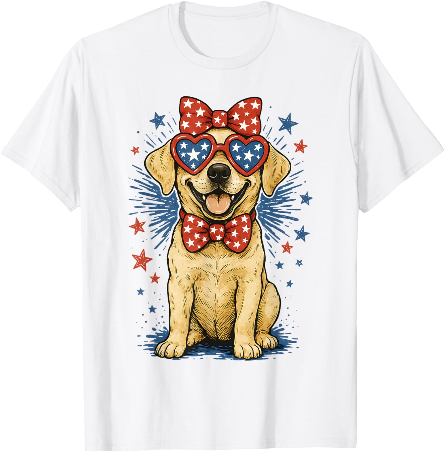Yellow American Labrador Retriever Usa 4Th Of July With Bow