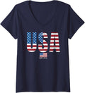 Womens Usa Patriotic American Flag 4Th Of July America Est 1776 V Neck