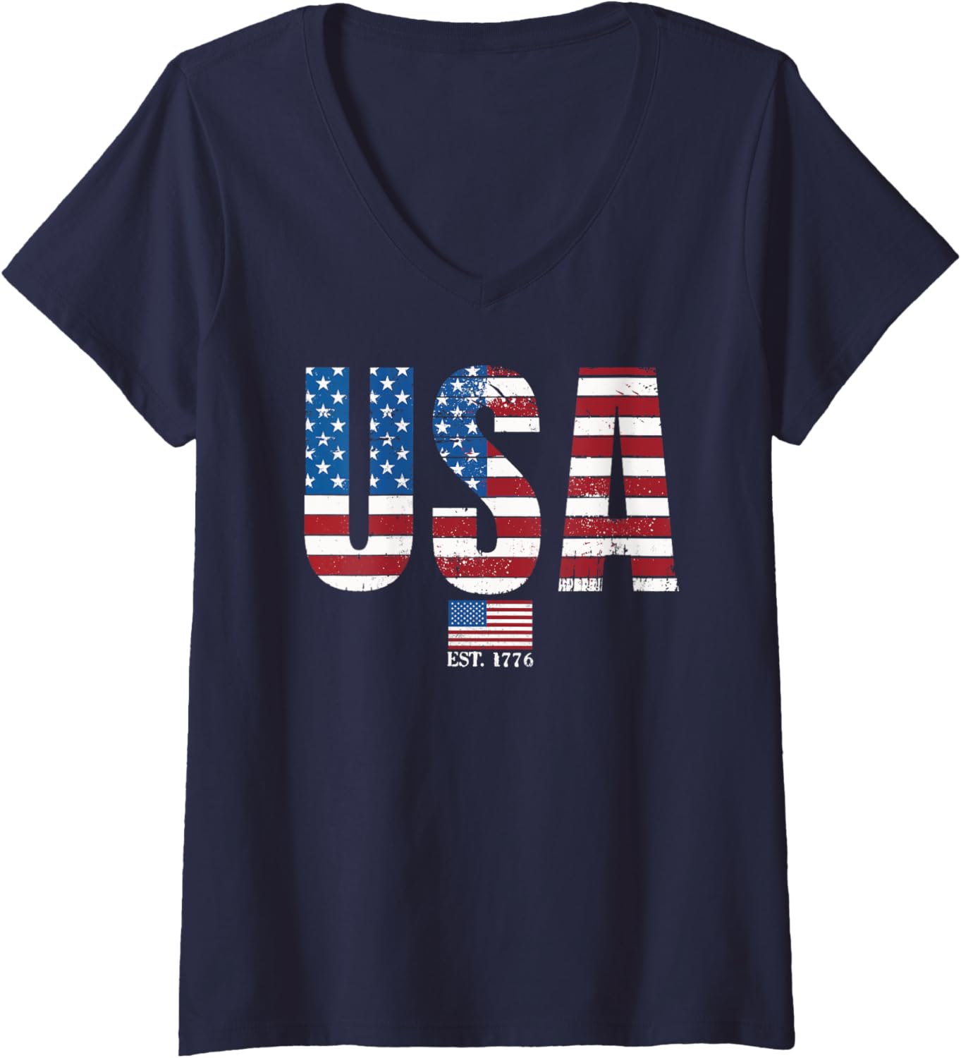 Womens Usa Patriotic American Flag 4Th Of July America Est 1776 V Neck
