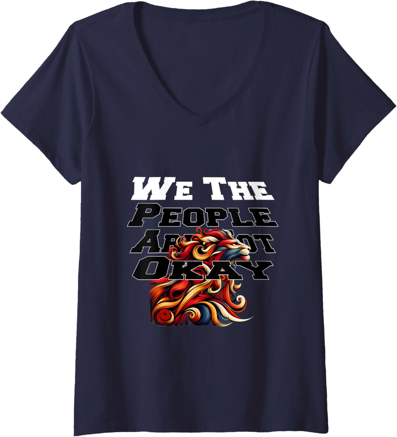 Womens We The People Are Not Okay Flipped American Flag 8647 Style V Neck