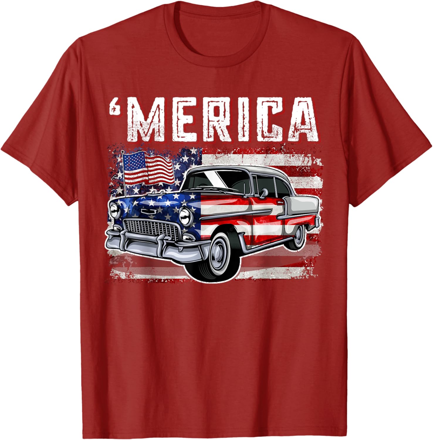 Merica American Flag Old Car 4Th Of July Kids Boy Women Men