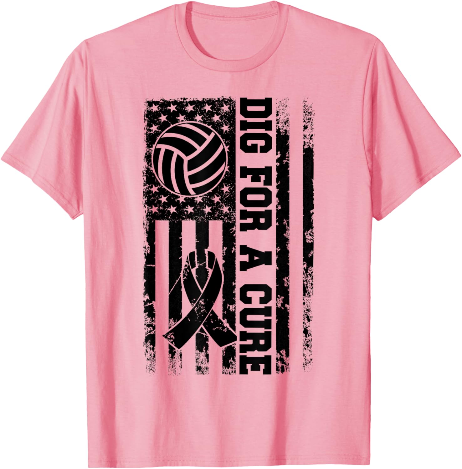 Dig For A Cure Breast Cancer Volleyball Pink American Flag