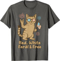 Red White Feral And Free Cat Funny Fourth Of July Kids Tees