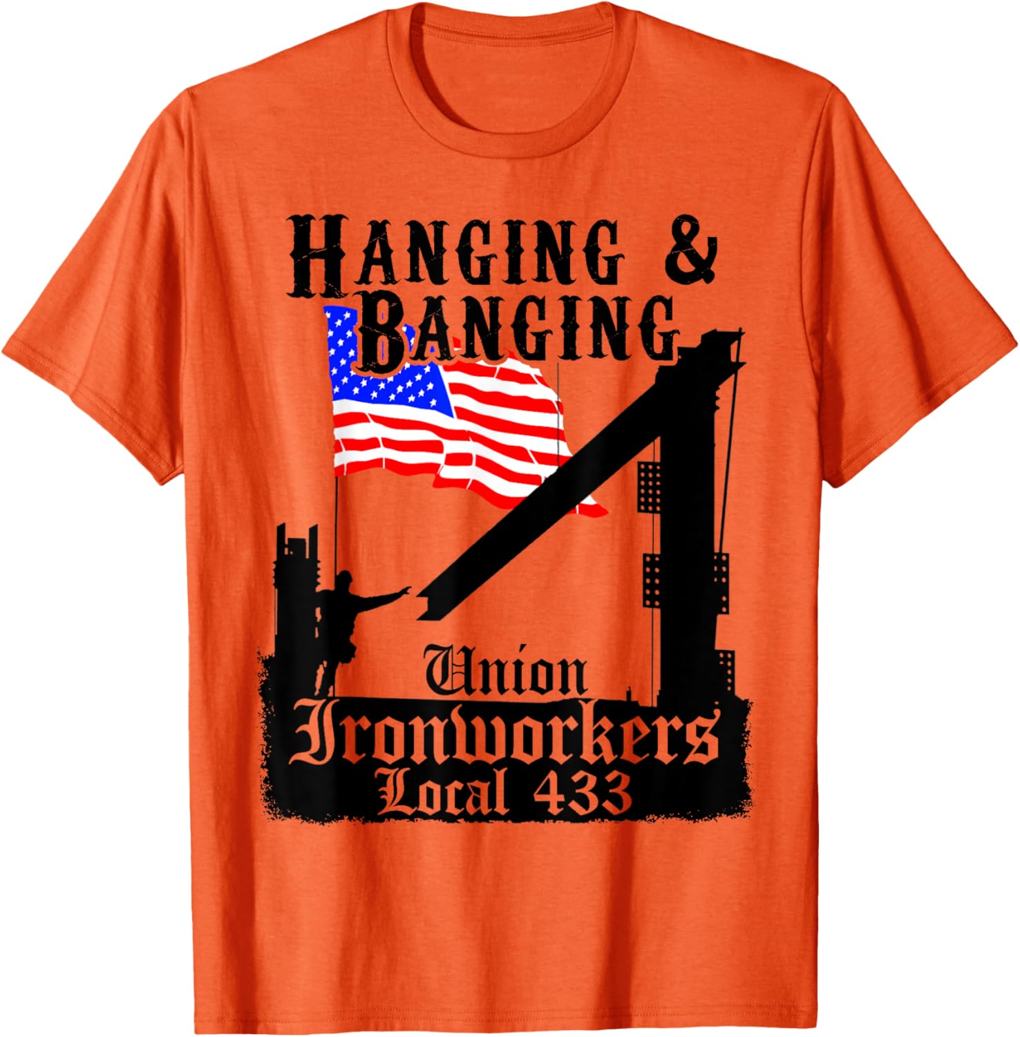 Union Ironworkers Local 433 Hanging Banging American Flag