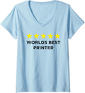 Womens Five Star Worlds Best Printer Rating Word Design V Neck