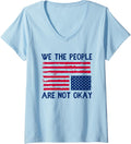 Womens We The People Are Not Okay Vintage Usa Flag Upside Down V Neck