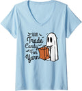 Womens Halloween Will Trade Candy For Yarn Funny Kntting Crochet V-Neck