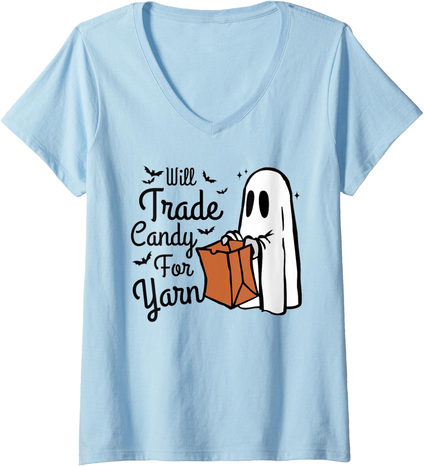 Womens Halloween Will Trade Candy For Yarn Funny Kntting Crochet V-Neck