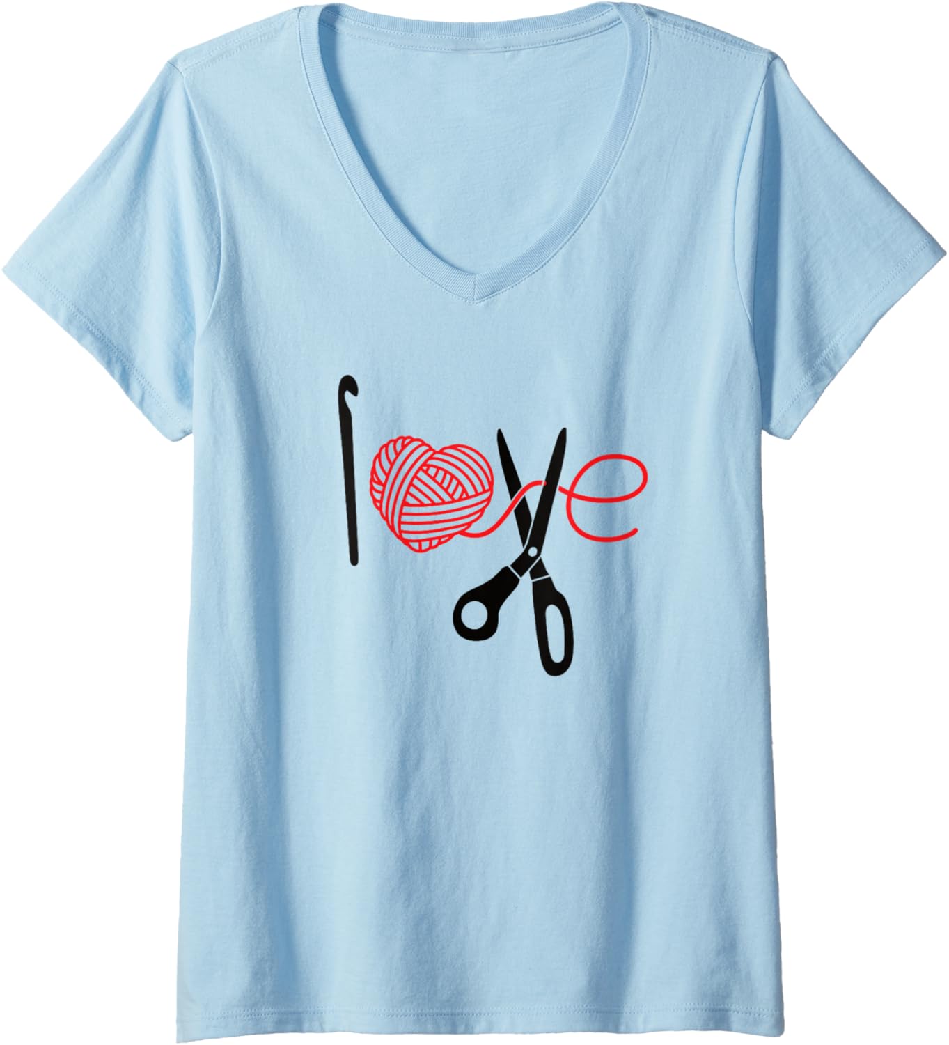 Womens I Love Crochet Heart Yarn Knitting V-Neck