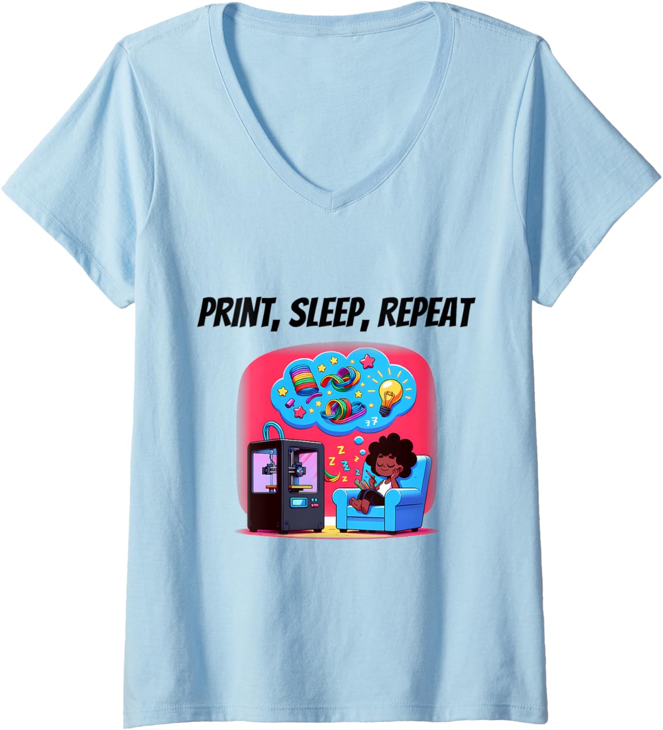 Womens 3D Printer Accessory Print Sleep Repeat V Neck