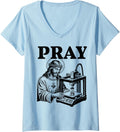 Womens Jesus Christ Printing Figure Praying Kid 3D Printer Pray V Neck