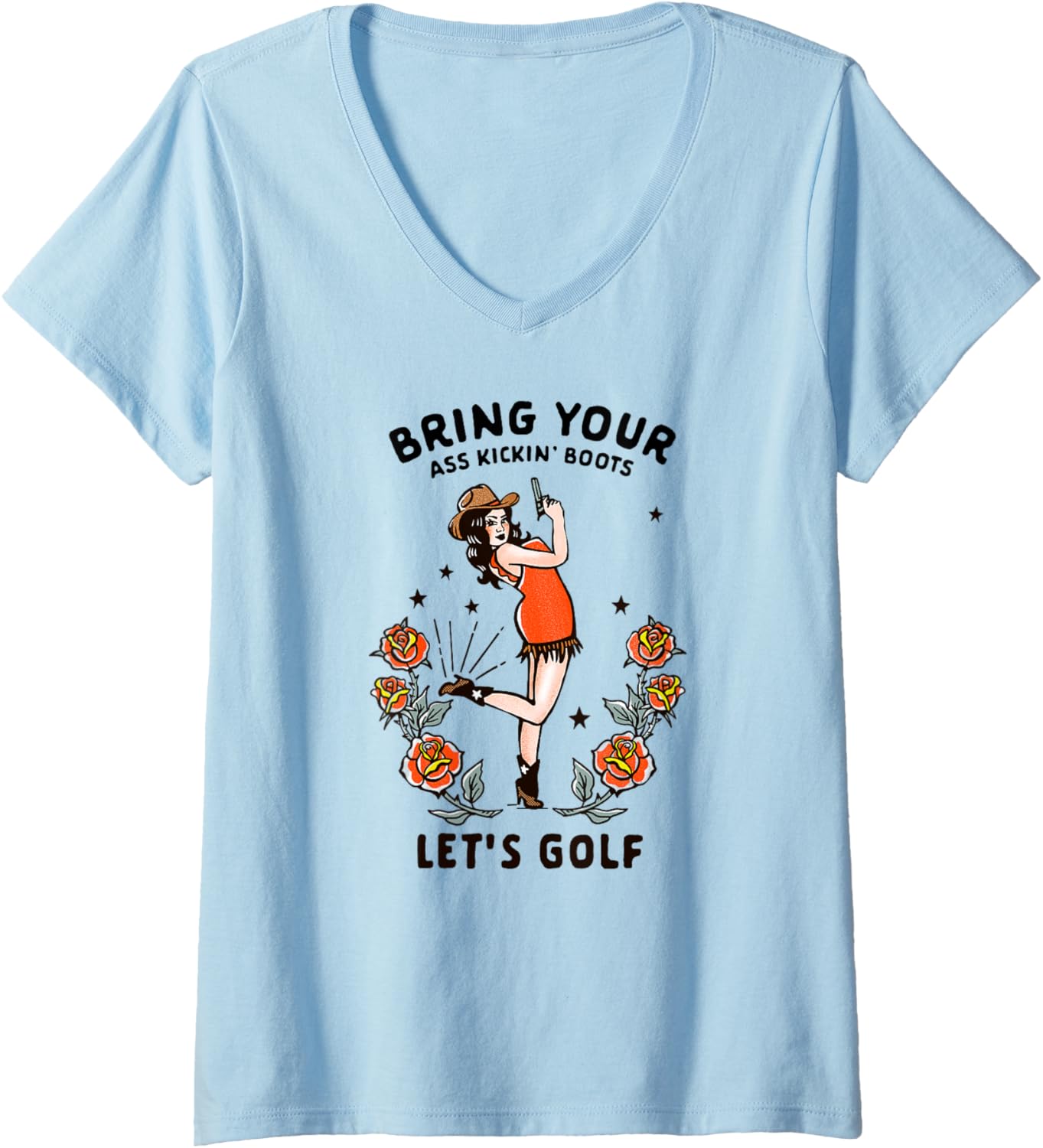 Womens Funny Women's Golf Tee Cowgirl Woman Golfer Tees For Golfing V Neck