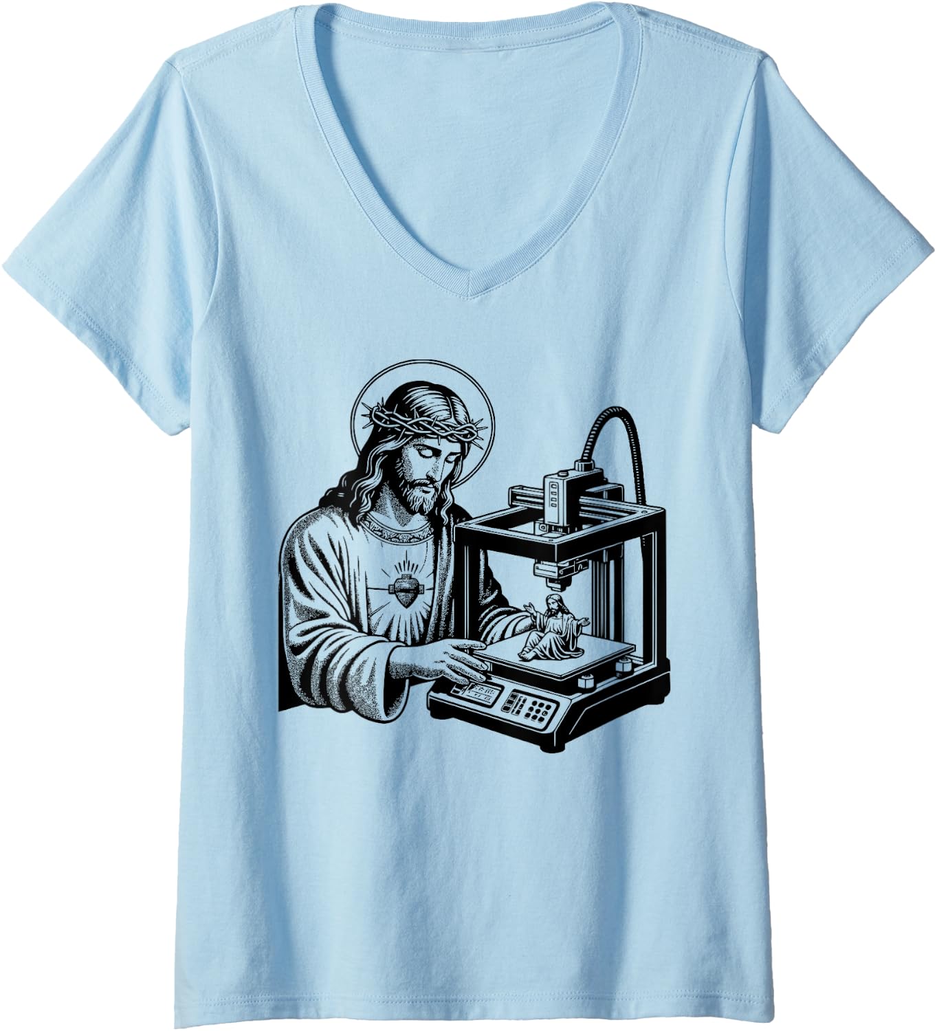 Womens Jesus Christ Printing A Figure Of Himself 3D Printer Funny V