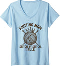 Womens Knitting Mom Yarn Queen Vintage Funny Yarn Ball V-Neck