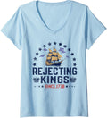 Womens Rejecting Kings Since 1776 Vintage Patriotic No Kings V Neck