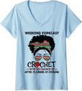 Womens Weekend Forecast Crochet Yarn Wool Colorful Pattern Women V-Neck