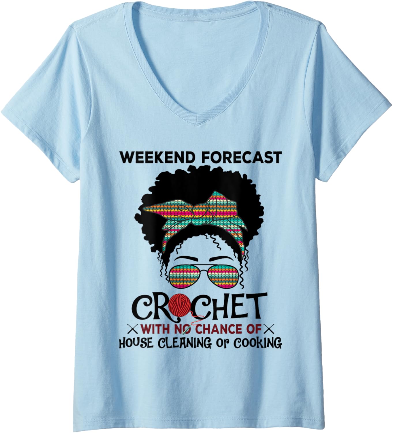 Womens Weekend Forecast Crochet Yarn Wool Colorful Pattern Women V-Neck