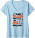 Womens 3D Printer Accessories Happy Next To 3D Printer V Neck