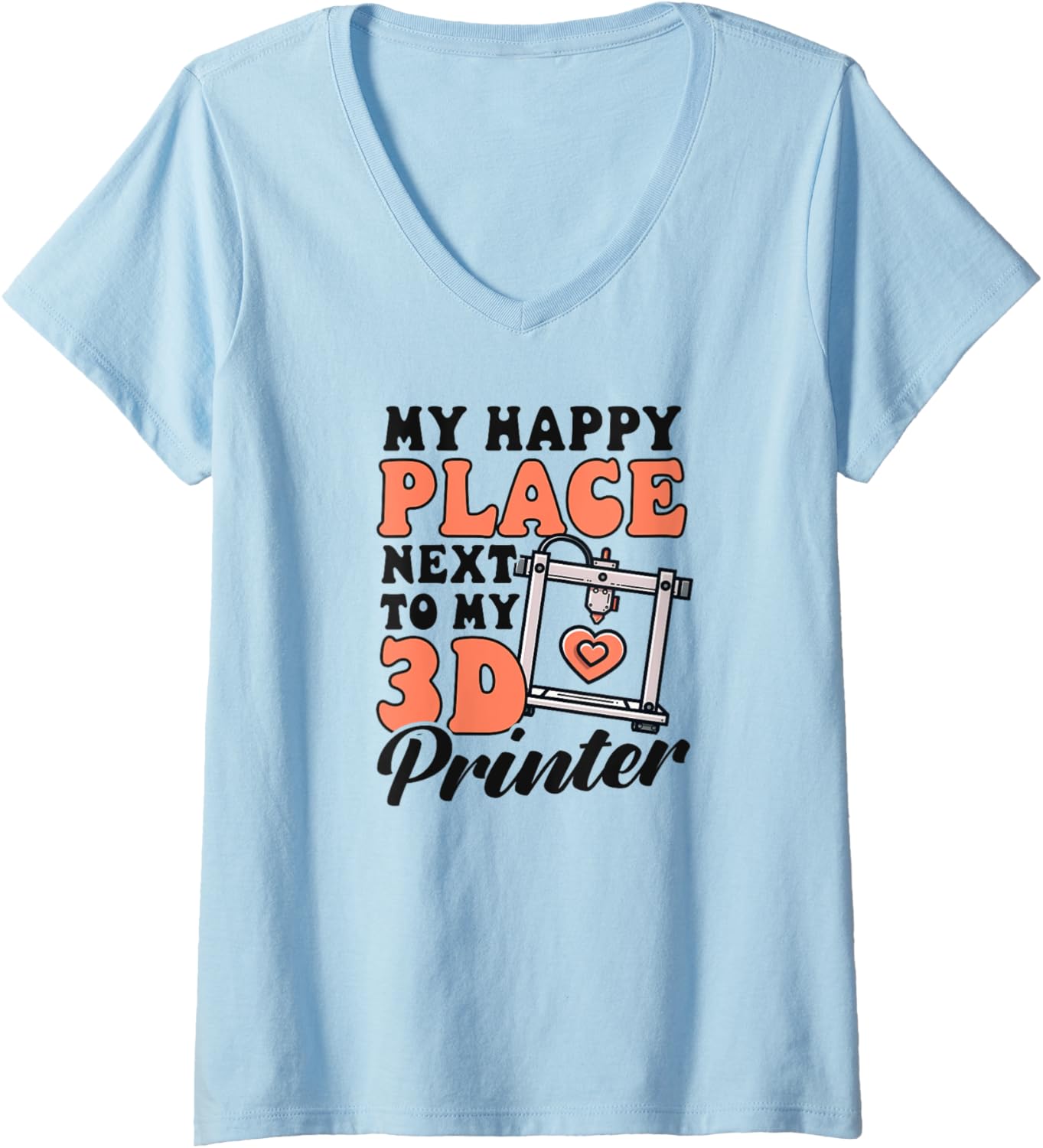 Womens 3D Printer Accessories Happy Next To 3D Printer V Neck