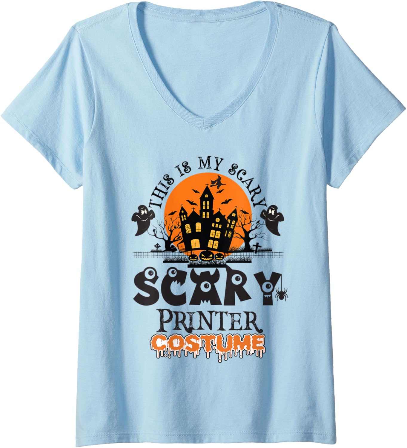 Womens Scary Printer Halloween Costume V Neck